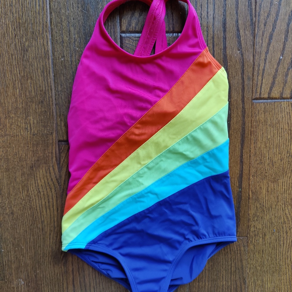 Lands End Girls One-Piece Swimsuit - Rainbow, size 7